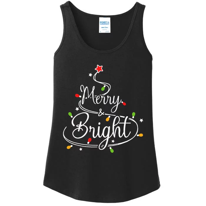 Funny Merry And Bright Christmas Lights Xmas Holiday Ladies Essential Tank