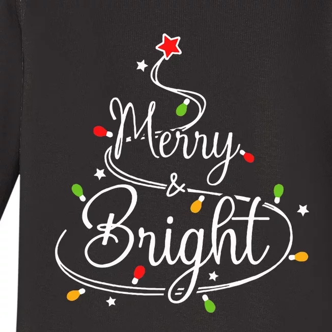 Funny Merry And Bright Christmas Lights Xmas Holiday Baby Long Sleeve Bodysuit