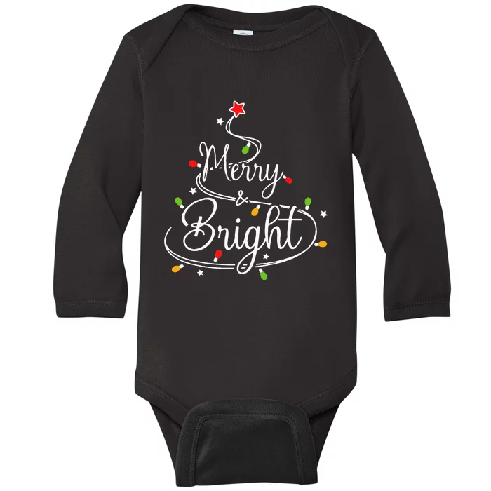 Funny Merry And Bright Christmas Lights Xmas Holiday Baby Long Sleeve Bodysuit