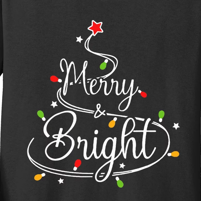 Funny Merry And Bright Christmas Lights Xmas Holiday Kids Long Sleeve Shirt