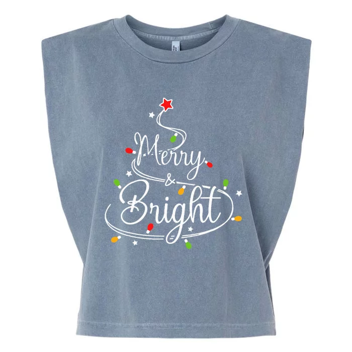 Funny Merry And Bright Christmas Lights Xmas Holiday Garment-Dyed Women's Muscle Tee