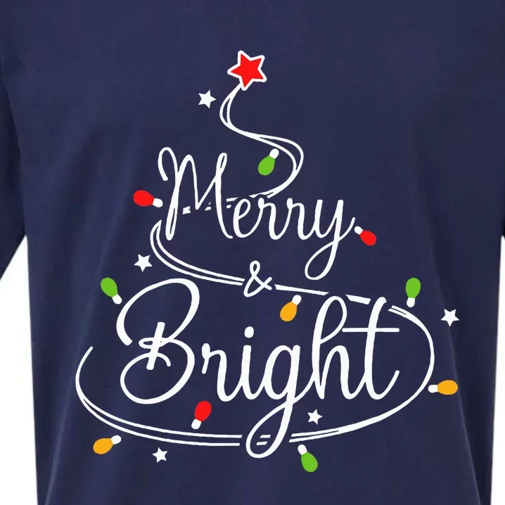 Funny Merry And Bright Christmas Lights Xmas Holiday Sueded Cloud Jersey T-Shirt