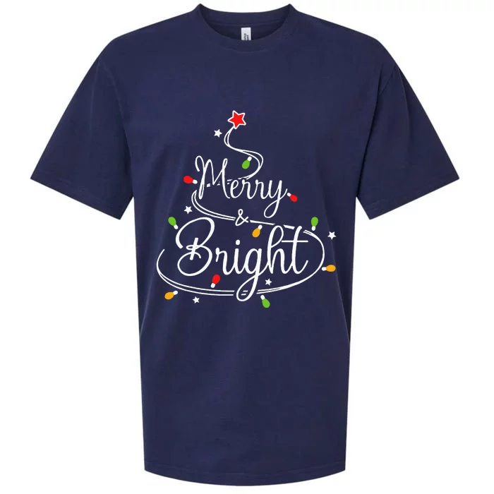 Funny Merry And Bright Christmas Lights Xmas Holiday Sueded Cloud Jersey T-Shirt