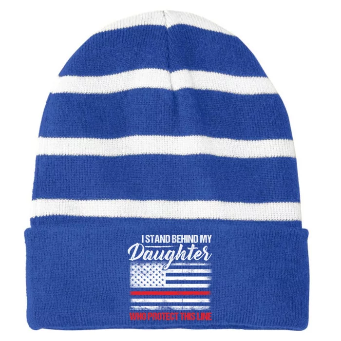 FirefighterS Mom And Dad Quote Fire Usa Flag Design Gift Striped Beanie with Solid Band