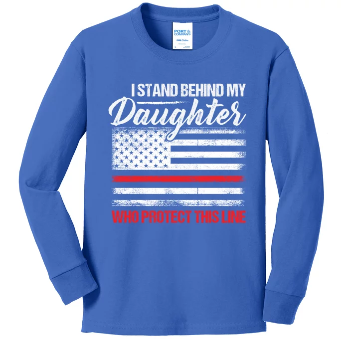 FirefighterS Mom And Dad Quote Fire Usa Flag Design Gift Kids Long Sleeve Shirt