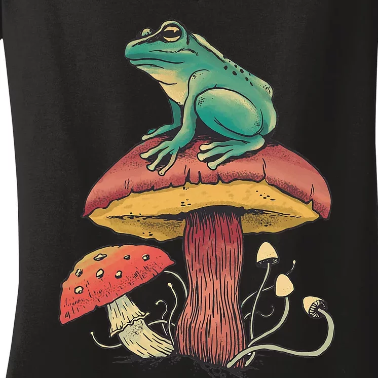 Frog Mushroom Animal Motif Woman Man Mushrooms Animal Women's V-Neck T-Shirt