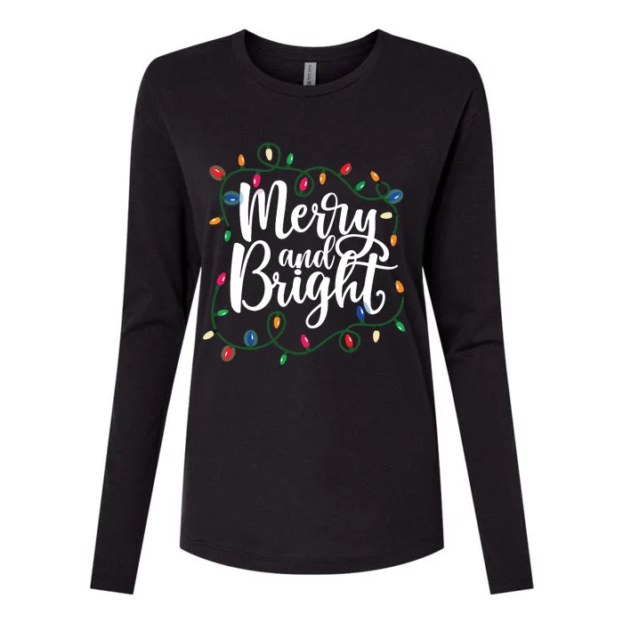 Funny Merry And Bright Christmas Lights Xmas Holiday Womens Cotton Relaxed Long Sleeve T-Shirt