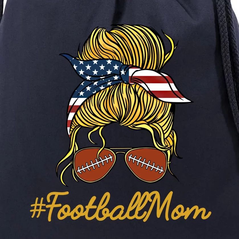 Football Mama American Football Messy Bun Football Mom Gift Drawstring Bag