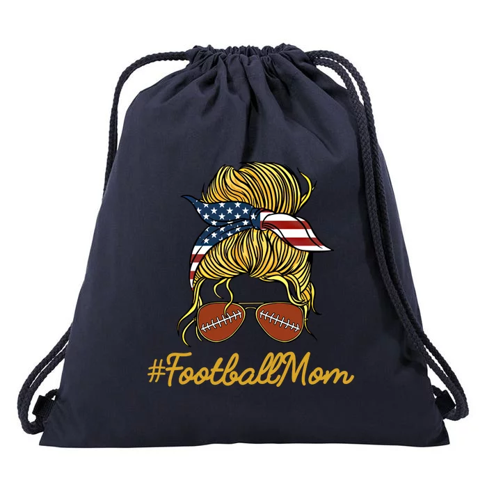 Football Mama American Football Messy Bun Football Mom Gift Drawstring Bag