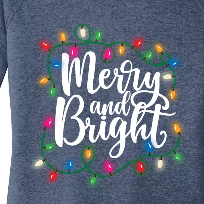 Funny Merry And Bright Christmas Lights Xmas Holiday Gift Women's Perfect Tri Tunic Long Sleeve Shirt