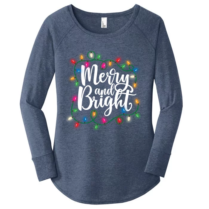 Funny Merry And Bright Christmas Lights Xmas Holiday Gift Women's Perfect Tri Tunic Long Sleeve Shirt