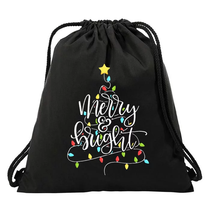 Funny Merry and Bright Christmas Lights Xmas Holiday Drawstring Bag