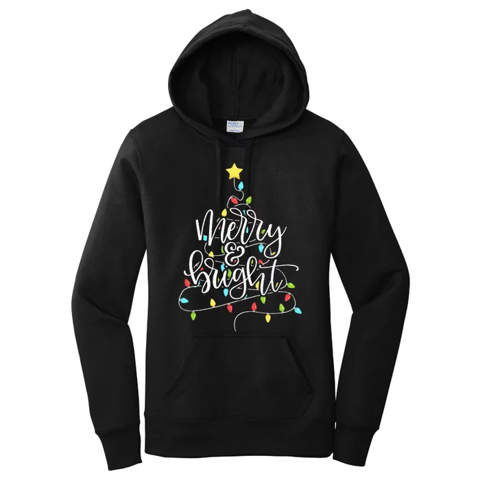 Funny Merry and Bright Christmas Lights Xmas Holiday Women's Pullover Hoodie