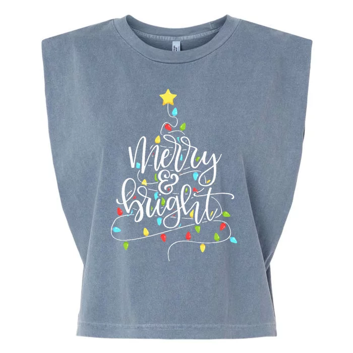 Funny Merry and Bright Christmas Lights Xmas Holiday Garment-Dyed Women's Muscle Tee