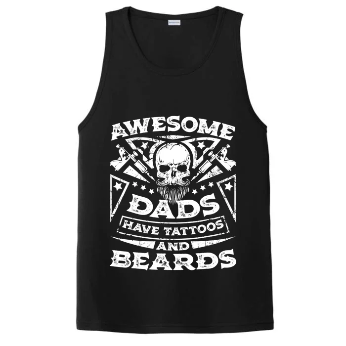 Funny Mens Awesome Dads Have Tattoos And Beards Gift Performance Tank