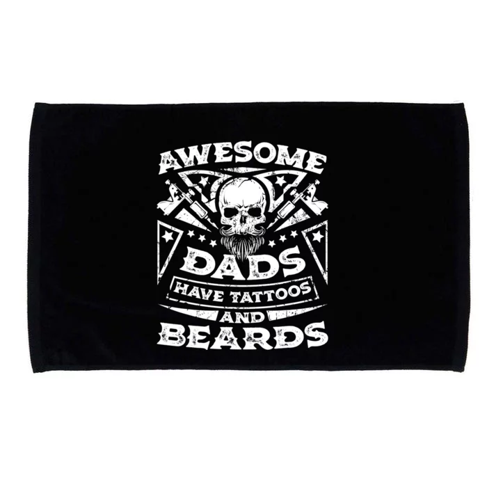 Funny Mens Awesome Dads Have Tattoos And Beards Gift Microfiber Hand Towel