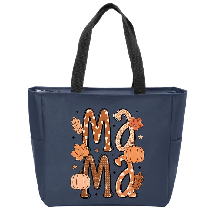 Fall Mama Autumn Leaves Pumpkin Zip Tote Bag