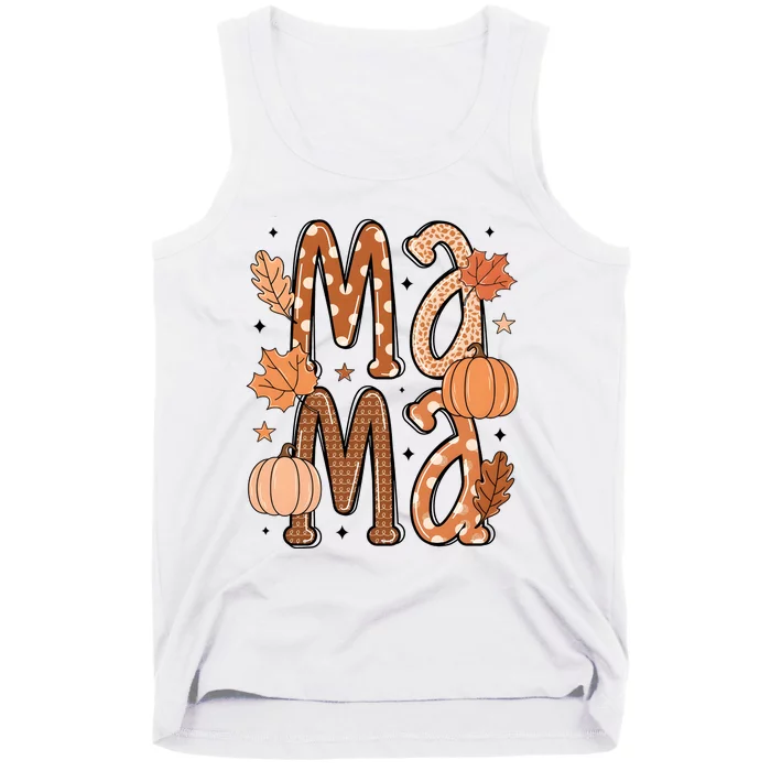 Fall Mama Autumn Leaves Pumpkin Tank Top