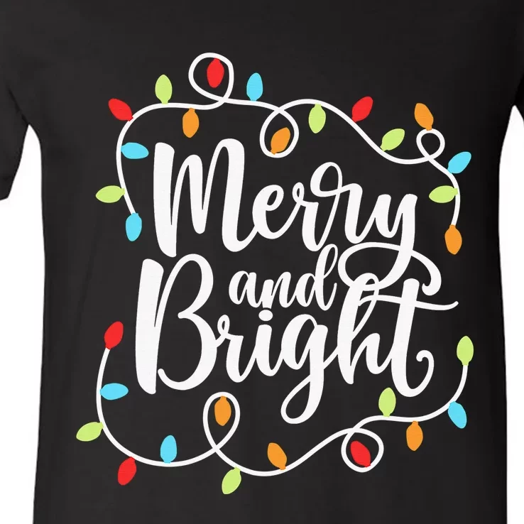 Funny Merry and Bright Christmas Lights Xmas Holiday V-Neck T-Shirt