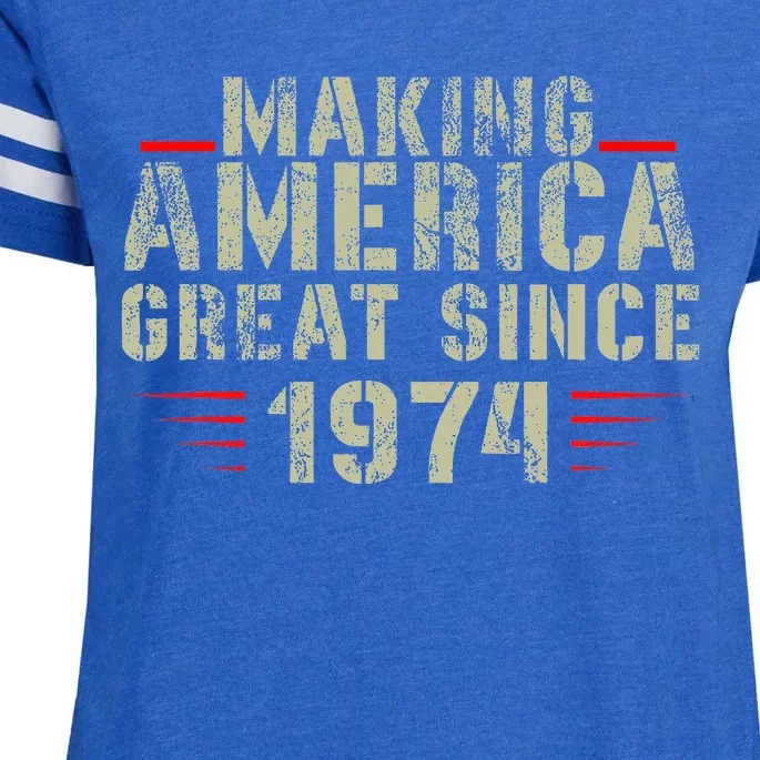 Funny Making America Great Since 1974 Design 48th Birthday Enza Ladies Jersey Football T-Shirt