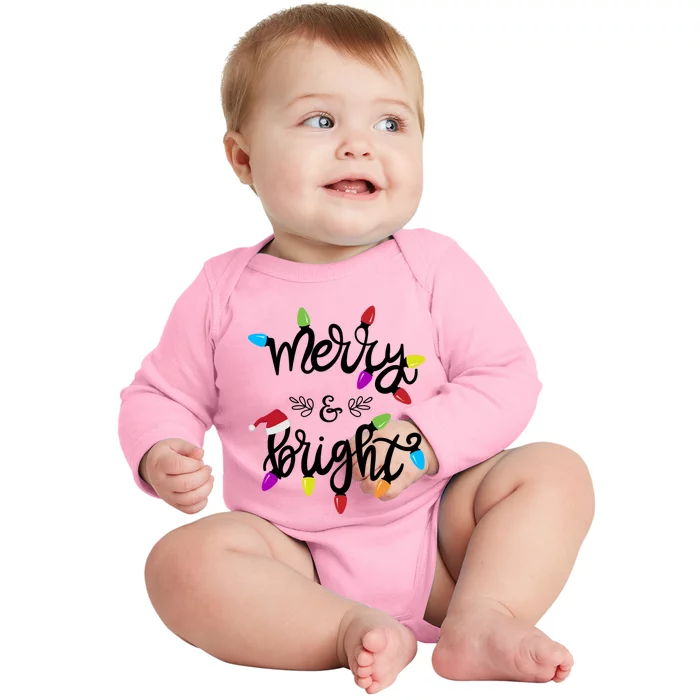 Funny Merry And Bright Christmas Lights Gift Baby Long Sleeve Bodysuit