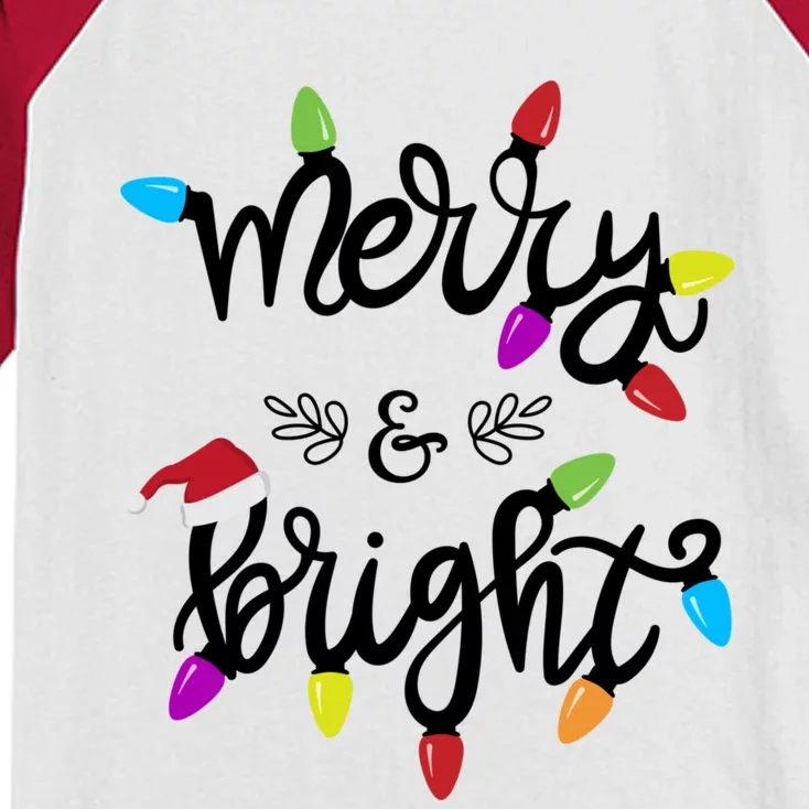 Funny Merry And Bright Christmas Lights Gift Kids Colorblock Raglan Jersey