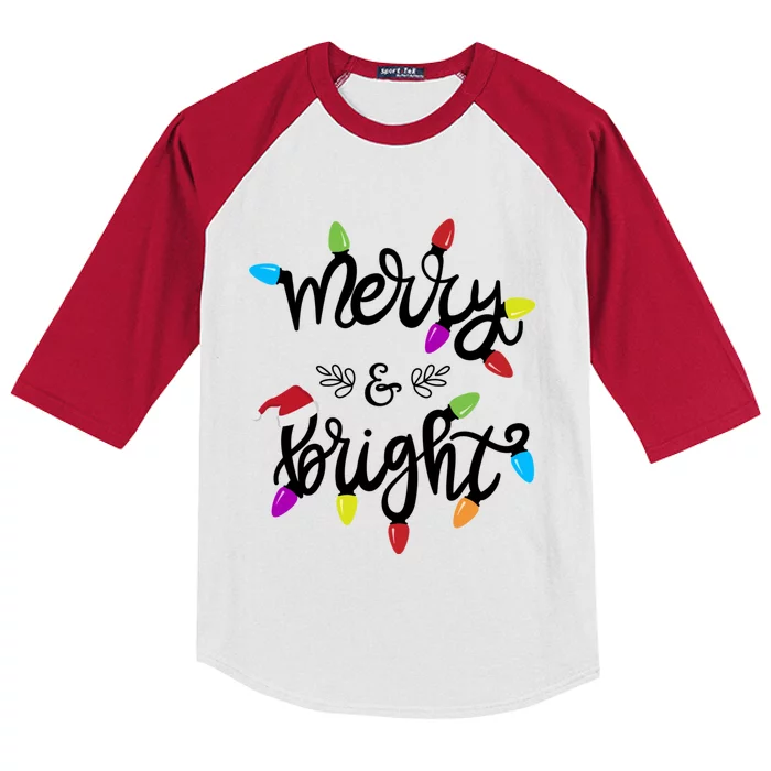 Funny Merry And Bright Christmas Lights Gift Kids Colorblock Raglan Jersey