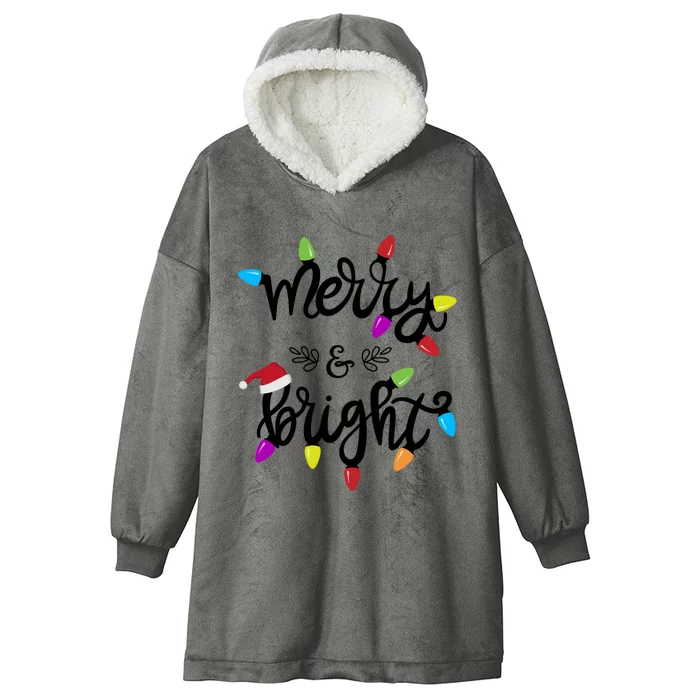 Funny Merry And Bright Christmas Lights Gift Hooded Wearable Blanket