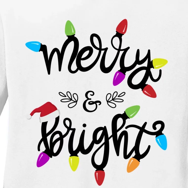 Funny Merry And Bright Christmas Lights Gift Ladies Long Sleeve Shirt