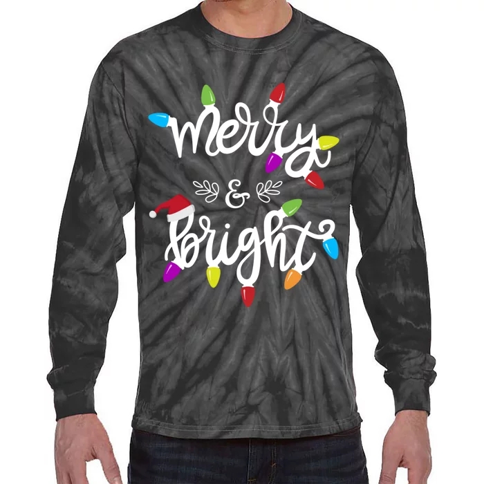 Funny Merry And Bright Christmas Lights Gift Tie-Dye Long Sleeve Shirt