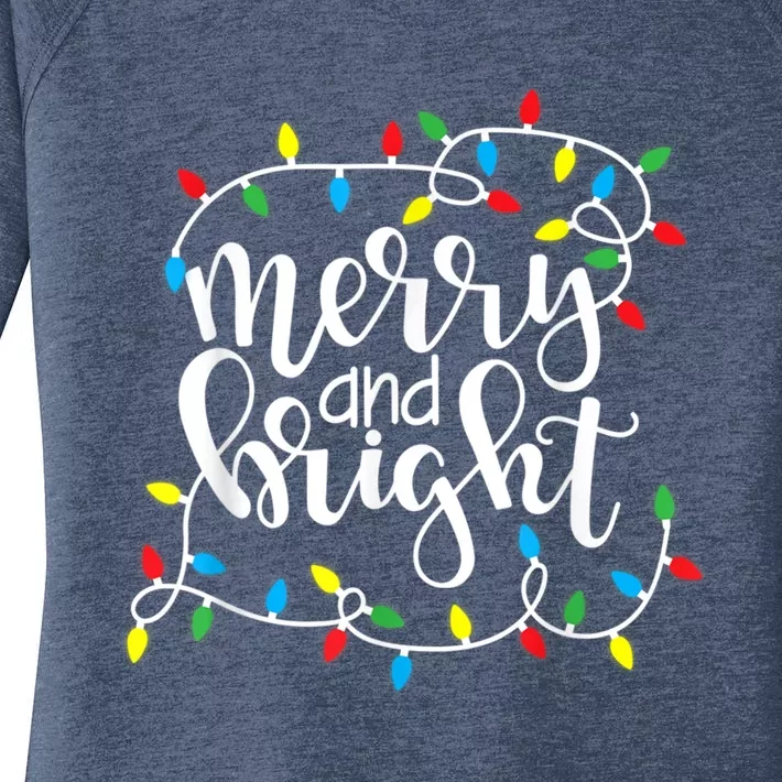 Funny Merry And Bright Christmas Lights Xmas Holiday Gift Women's Perfect Tri Tunic Long Sleeve Shirt