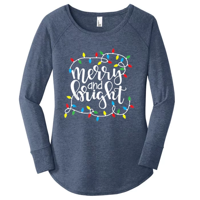 Funny Merry And Bright Christmas Lights Xmas Holiday Gift Women's Perfect Tri Tunic Long Sleeve Shirt