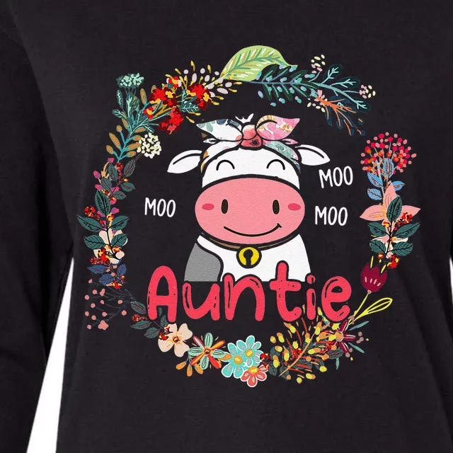 Funny Moo Auntie Cute Cow Bow Tie Flowers Happy Mother's Day Womens Cotton Relaxed Long Sleeve T-Shirt