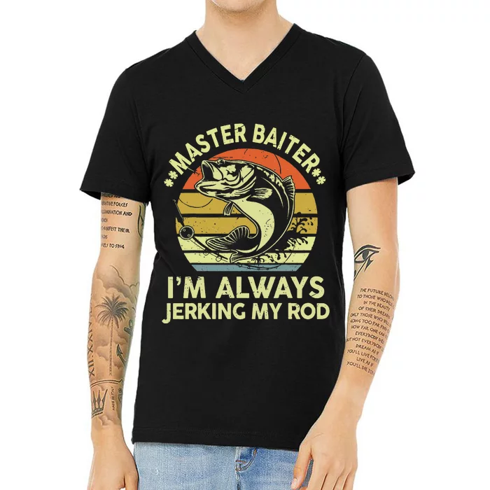 Fishing Master Baiter Funny Bass Dad V-Neck T-Shirt