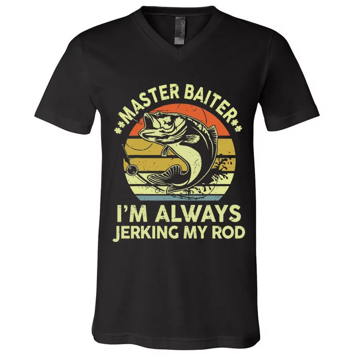 Fishing Master Baiter Funny Bass Dad V-Neck T-Shirt