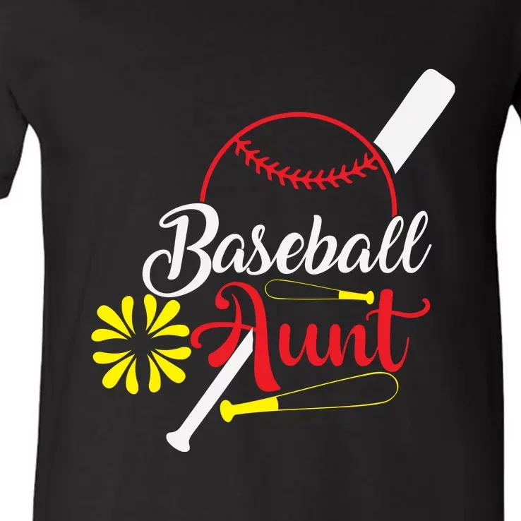 Family Matching Baseball Aunt Gift For Baseball Family V-Neck T-Shirt