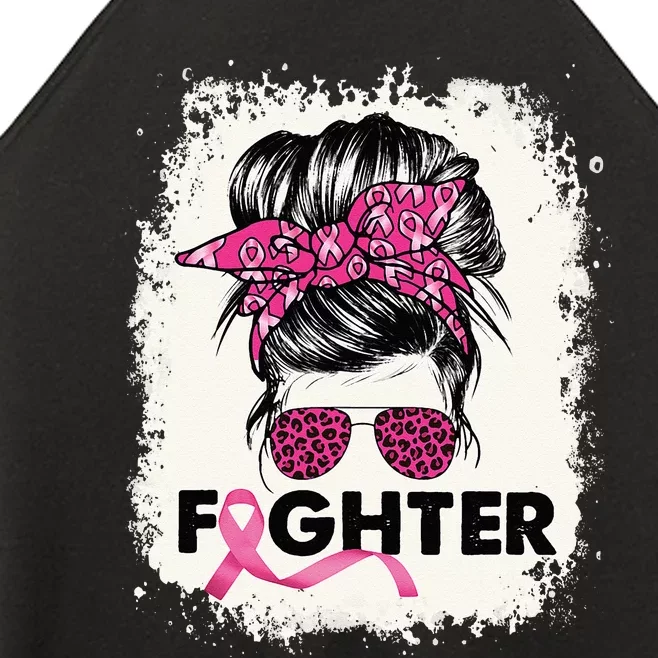 Fighter Messy Bun Breast Cancer Awareness Pink Warrior Women’s Perfect Tri Rocker Tank