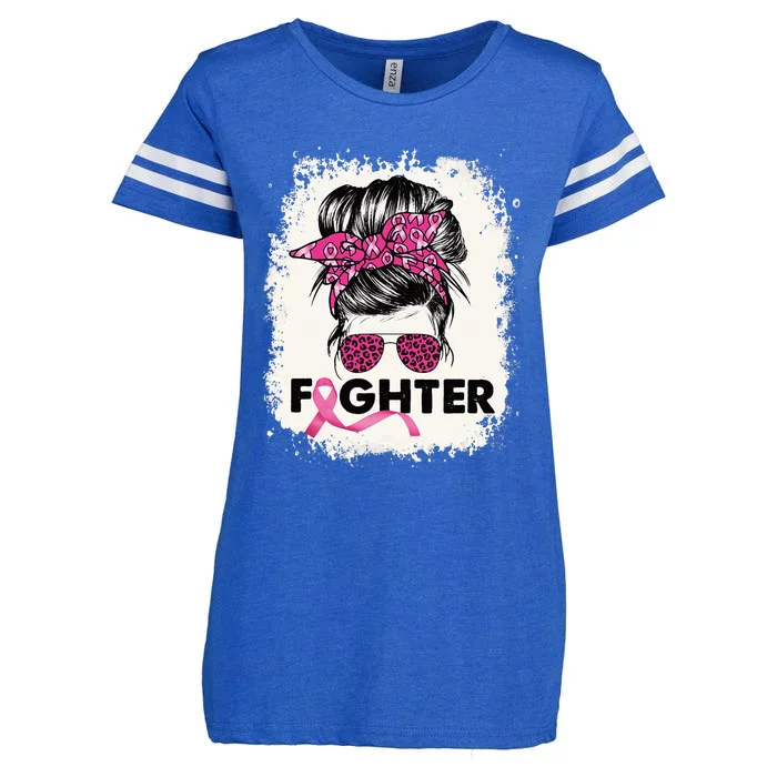 Fighter Messy Bun Breast Cancer Awareness Pink Warrior Enza Ladies Jersey Football T-Shirt