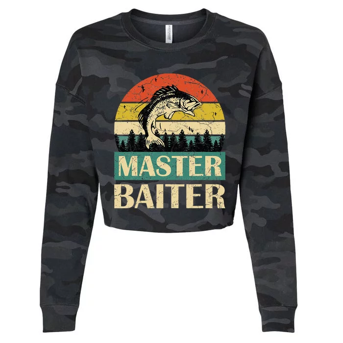 Funny Master Baiter Fishing Fishermen Cropped Pullover Crew