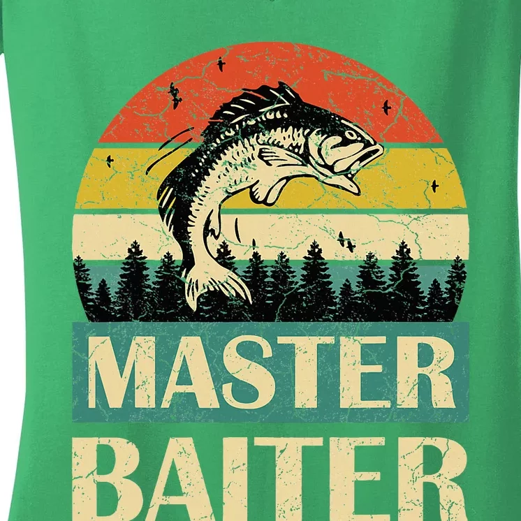 Funny Master Baiter Fishing Fishermen Women's V-Neck T-Shirt