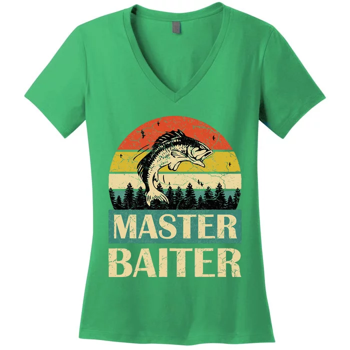 Funny Master Baiter Fishing Fishermen Women's V-Neck T-Shirt