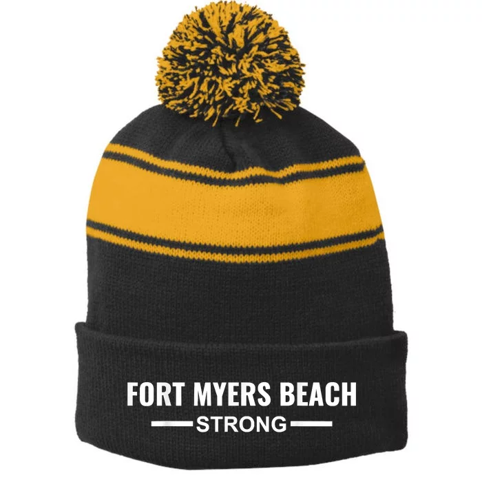 Fort Myers Beach Strong Community Strength Prayer Support Stripe Pom Pom Beanie