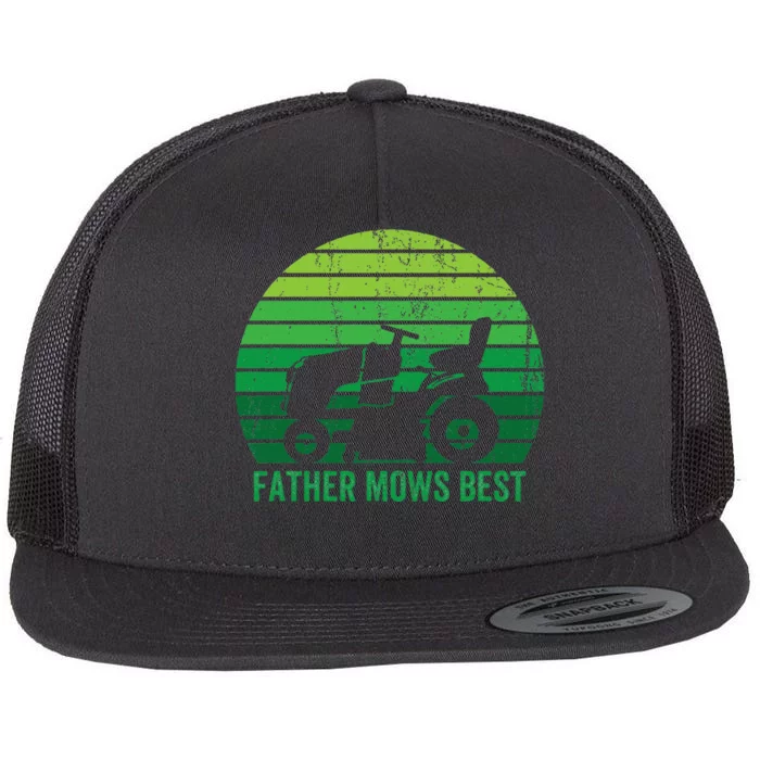 Father Mows Best Lawn Care Dad Mowing Gardener Flat Bill Trucker Hat