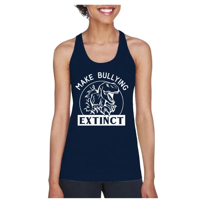 Funny Make Bullying Extinct TRex Unity Day Kindness Orange Women's Racerback Tank