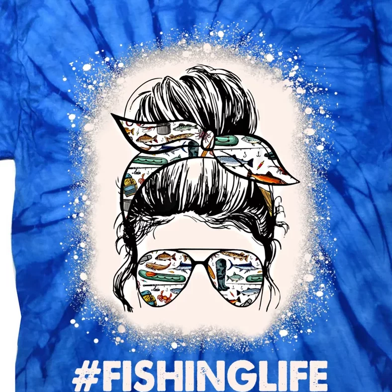 Fishinglife Messy Bun Mom Funny Fishing Mom Mother's Day Cute Gift Tie-Dye T-Shirt