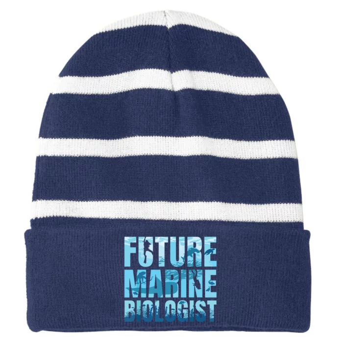 Future Marine Biologist Ocean Biology Marine Life Gift Striped Beanie with Solid Band