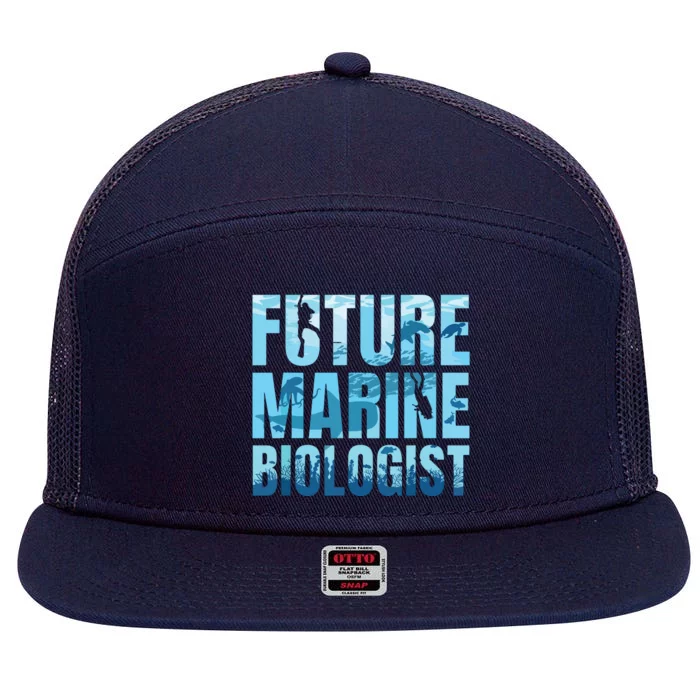 Future Marine Biologist Ocean Biology Marine Life Gift 7 Panel Mesh Trucker Snapback Hat