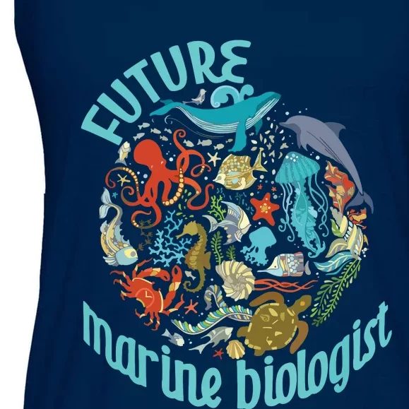 Future Marine Biologist Ocean Life Drawing Whale Octopus Ladies Essential Flowy Tank