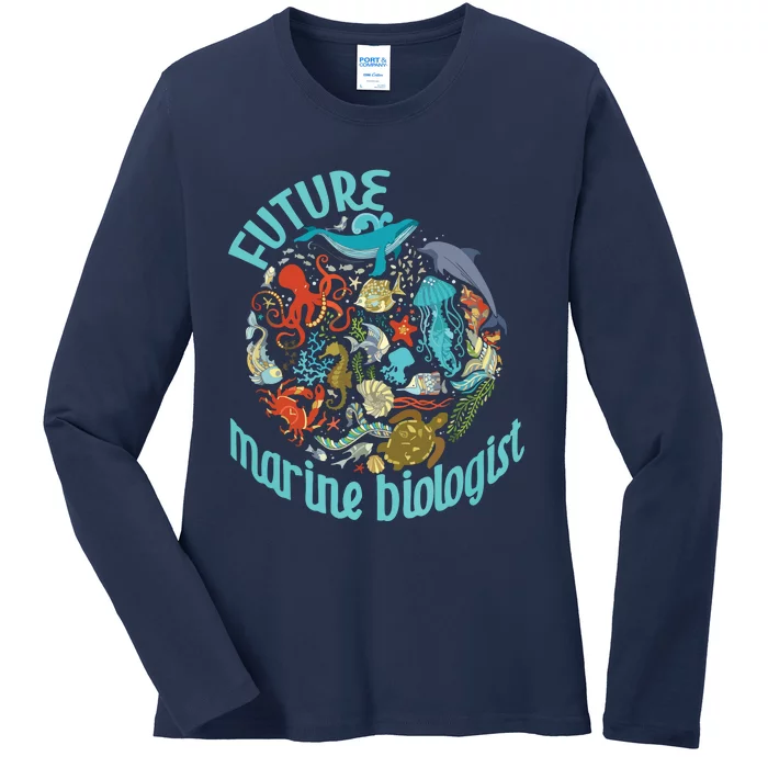 Future Marine Biologist Ocean Life Drawing Whale Octopus Ladies Long Sleeve Shirt