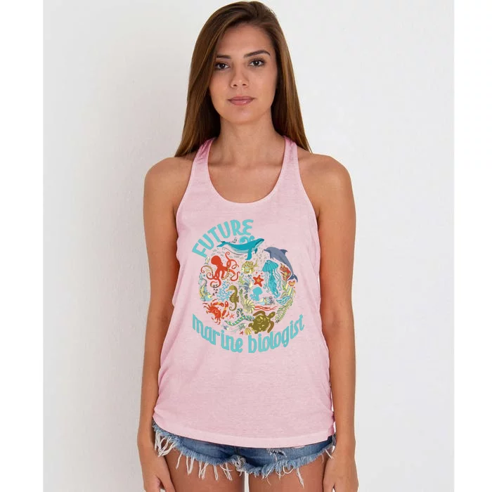 Future Marine Biologist Ocean Life Drawing Whale Octopus Women's Knotted Racerback Tank